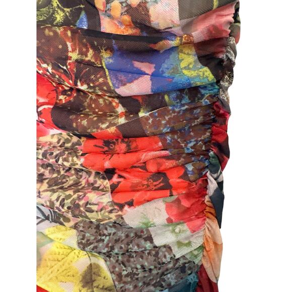 Anthropologie NWT Maya Ruched Cowl-Neck Mesh Dress Size M Floral Patchwork - Picture 6 of 11